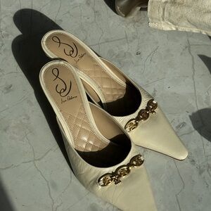 Sam Edelman Brynne Kitten Heel Mule | Size 8 | Cream with Gold Details